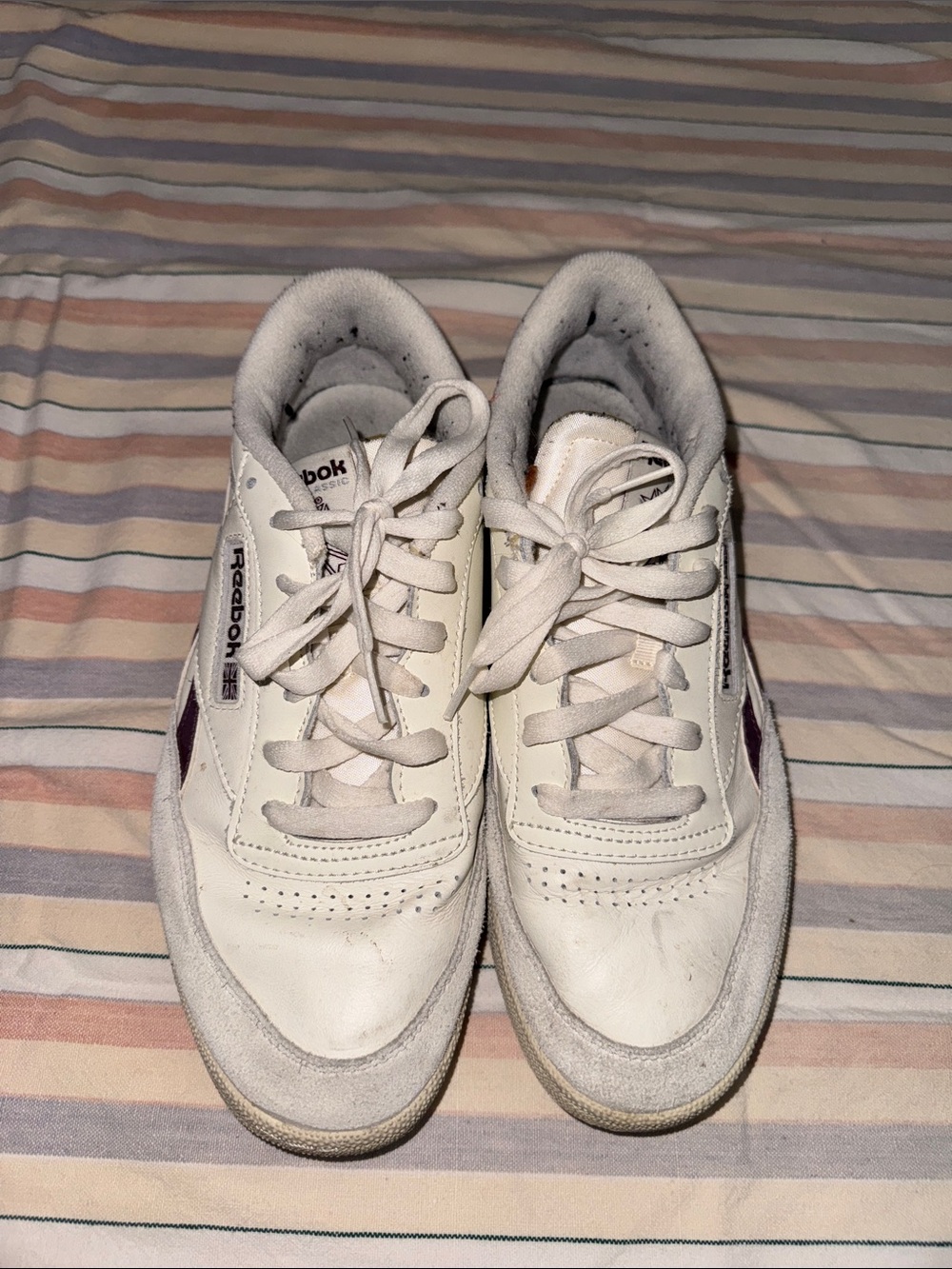 Reebok White Sneakers with Purple Side Stripe